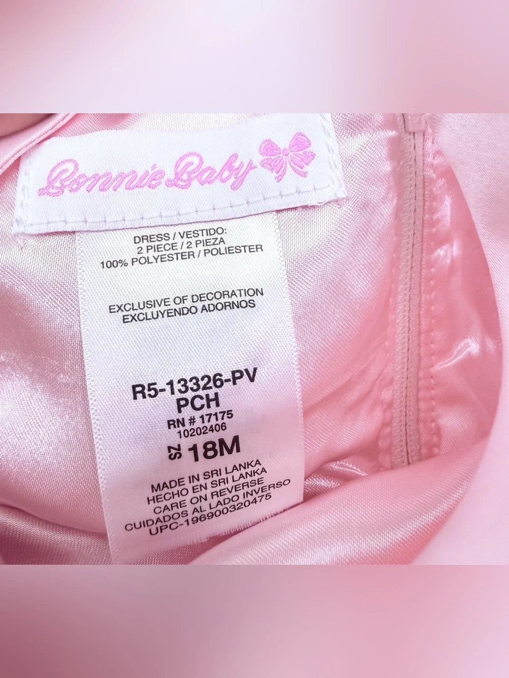 Bonnie Baby Girls 18M Pink Satin Embroidered Floral Lace Party Dress